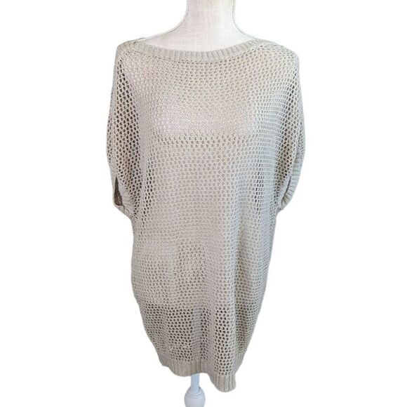 Tommy Bahama Women's Open Knit Boat Neck Sheer Pullover Tunic Sweater Tan Small - Picture 1 of 8
